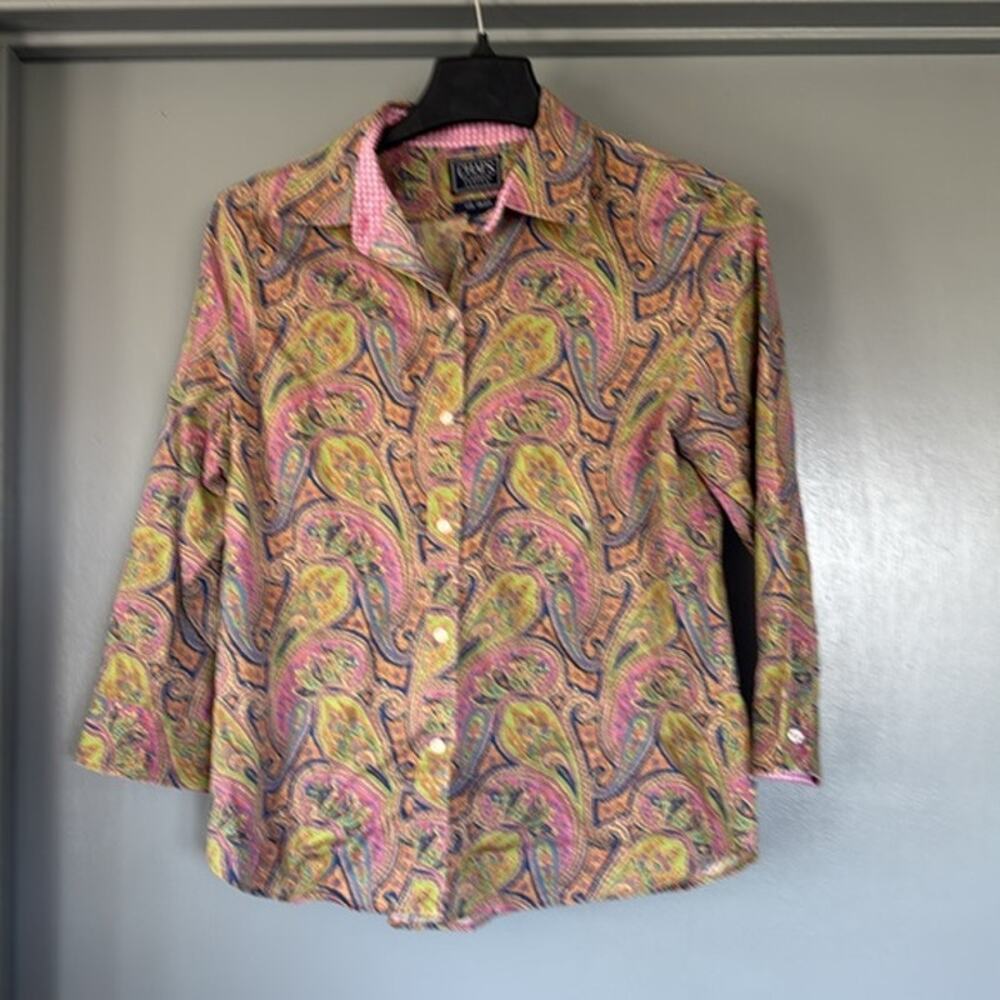 Chaps Classic Petite PXL Women's Button Top Long Sleeves No Iron Paisley